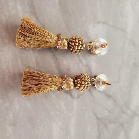 ✨ J.Crew Gold Beaded Rhinestone Crystal Tassel Drop Dangle Earrings ✨ - Picture 5 of 9